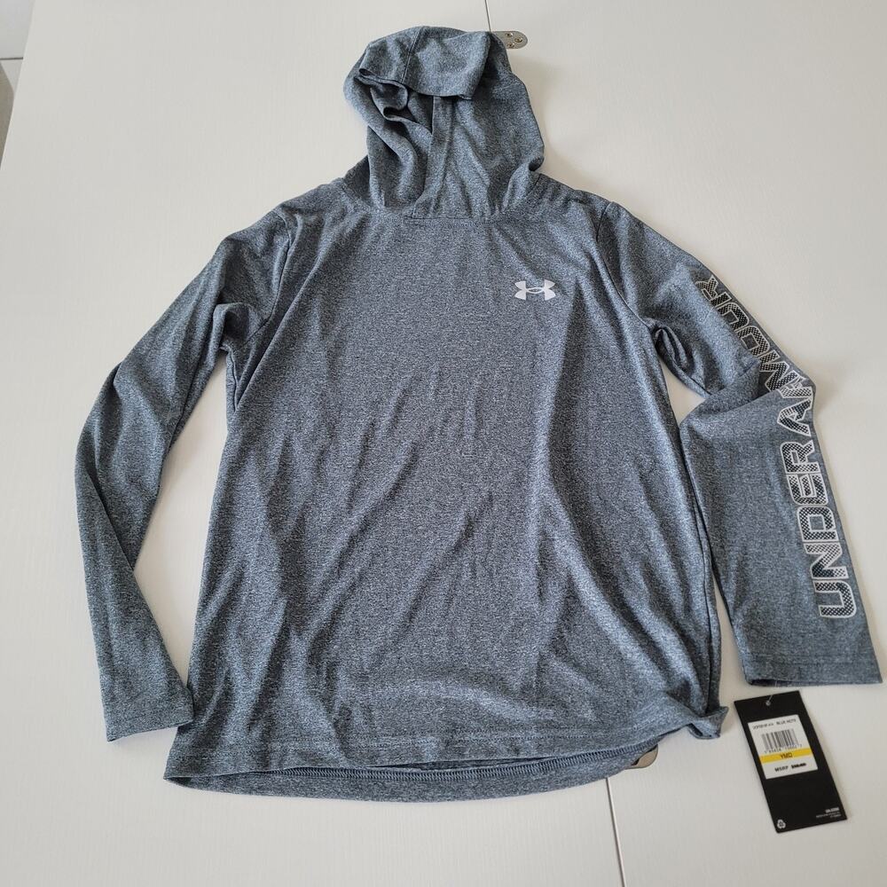 Under Armour Hoodie Shirt Medium‎ Youth Gray Long Sleeve Fitted Oversized New